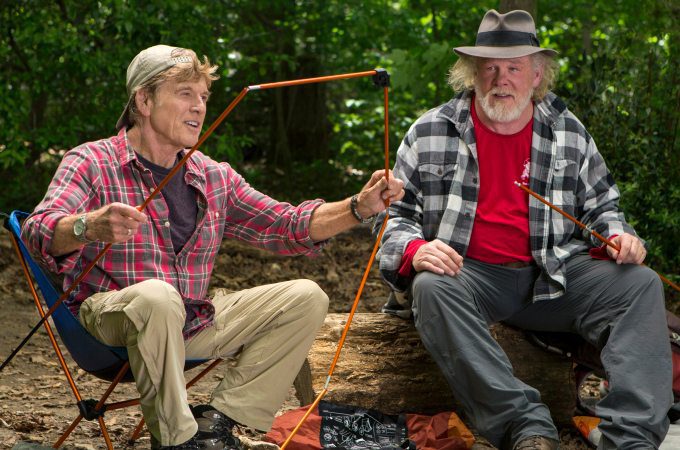 This photo provided by Broad Green Pictures shows, Robert Redford, left, as Bill Bryson and Nick Nolte as Stephen Katz taking in the view along the Appalachian Trail in the film, "A Walk in the Woods." The movie releases in U.S. theaters on Sept. 2, 2015. (Frank Masi, SMPSP/Broad Green Pictures via AP)